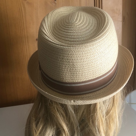 Unisex fedora with brown and white grosgrain ribbon band - Picture 3 of 8
